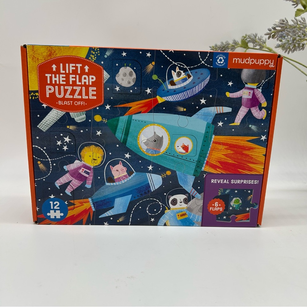 Mudpuppy lift the flap space theme puzzle-blast off 6 flaps 12 pieces puzzle NEW